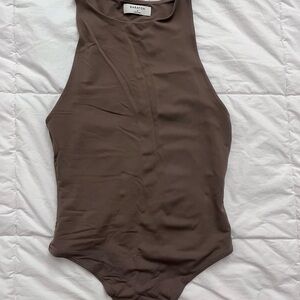 Chocolate Brown High-Neck Sleeveless Bodysuit